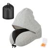 Catzon Travel Neck Pillow with Hood Memory Foam for Neck Support-Cotton-Light Grey