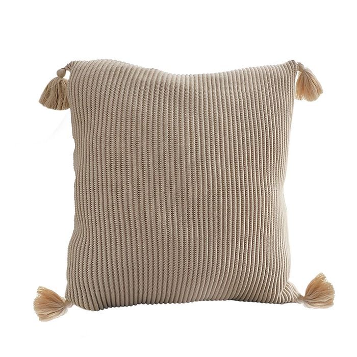 SOGA 45cm Off-White Wabi-Sabi Tassel Square Throw Pillow