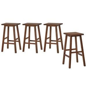 Oikiture 4x Bar Stool Counter Dining Chair Wooden Walnut