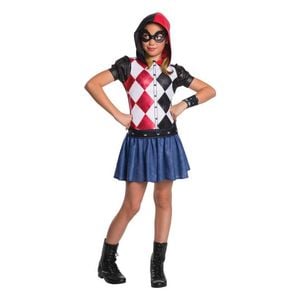 Harley Quinn Girls Hooded Tutu Dress Halloween Costume DC Comics Licensed – Red Black Colour, Large