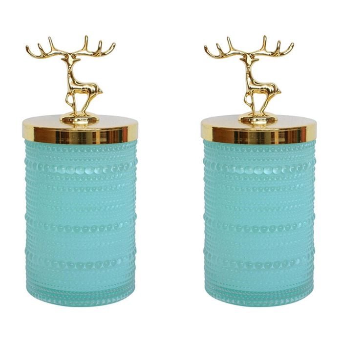 2PK LVD Glass Reindeer Trinket Box Storage Decor 18cm - Sorbet