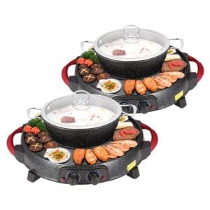 SOGA 2 Pack Round 2-in-1 Electric BBQ Grills with Removable Hot Pots