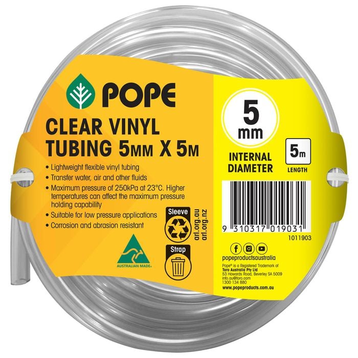 Pope 5mm x 5m Clear Vinyl Tubing