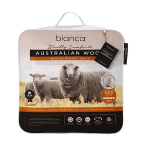 Bianca Woolly Comforts Australian Wool Quilt 550gsm Home Bedding WHT Single Bed