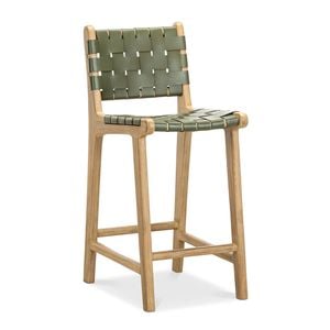 Lazie Counter Barstool Woven Leather in Olive Green