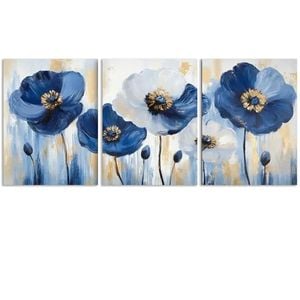 3pcs Abstract Blue Poppies Painting Print 100% Australian Made 3 x 40x60cm (Metal Print)