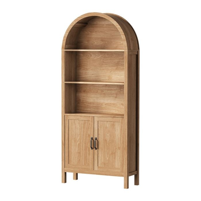 Oikiture Arched Bookshelf Display Shelf Bookcase Bookshelves Storage Cabinet