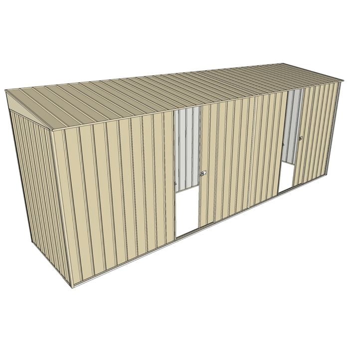Build-A-Shed 1.2 x 5.2 x 2.0m Skillion Dual Single Sliding Side Doors Shed - Cream