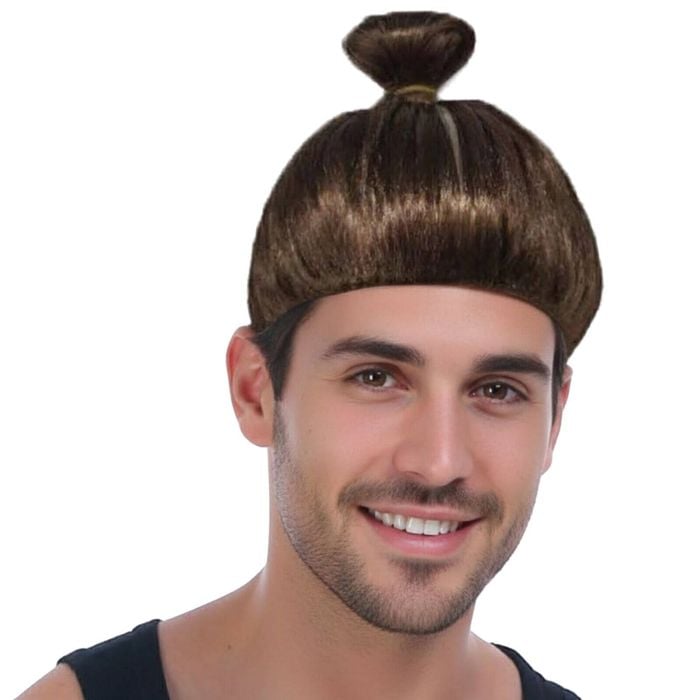 Hipster Trendy Hairstyle Adult Man Bun Wig Costume Hair Brown