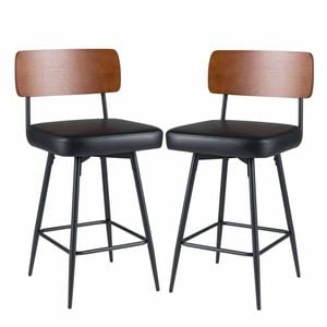 Costway Padded Bar Stools Set Of 2 Swivel Counter Height Chair Black
