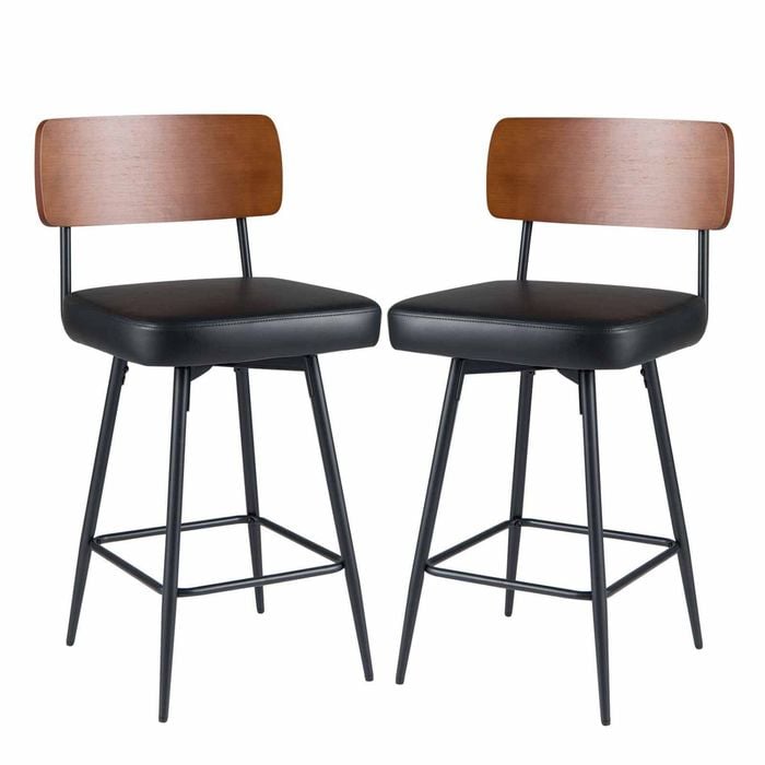 Costway Padded Bar Stools Set Of 2 Swivel Counter Height Chair Black