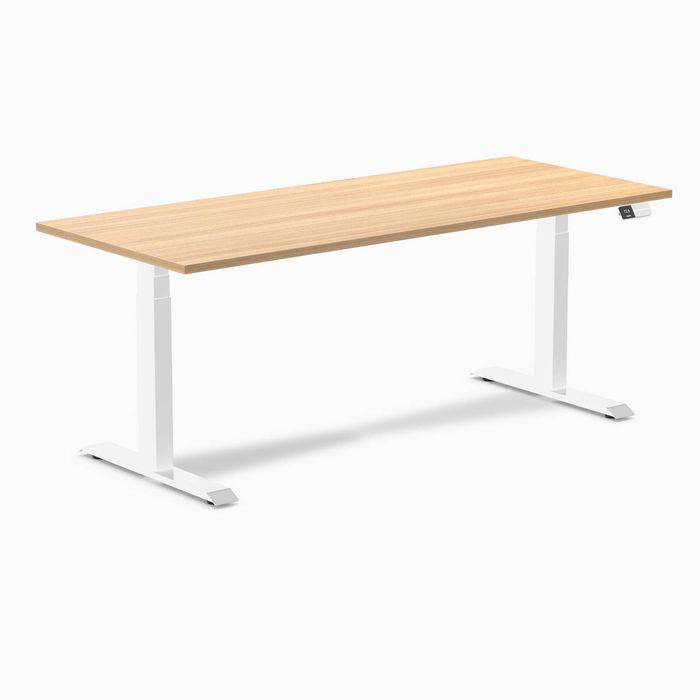 Desky Dual Melamine Sit Stand Desk White Frame 180cm