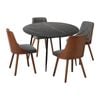 Oikiture 110cm Round Dining Table with 4PCS Dining Chairs Faux Linen Grey