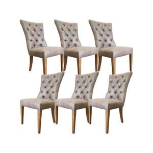 Holly Set of 6 Dining Chair PU Leather Solid Rubber Wood Frame - Coffee