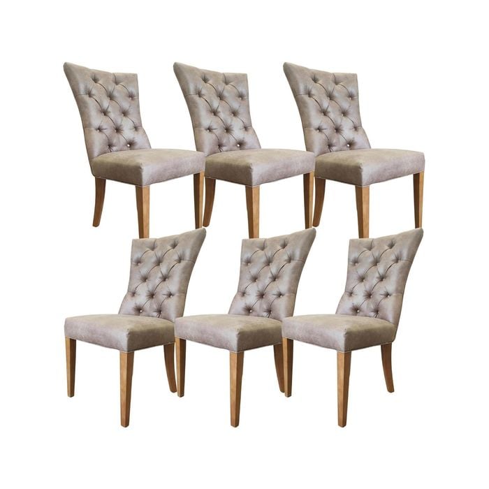 Holly Set of 6 Dining Chair PU Leather Solid Rubber Wood Frame - Coffee