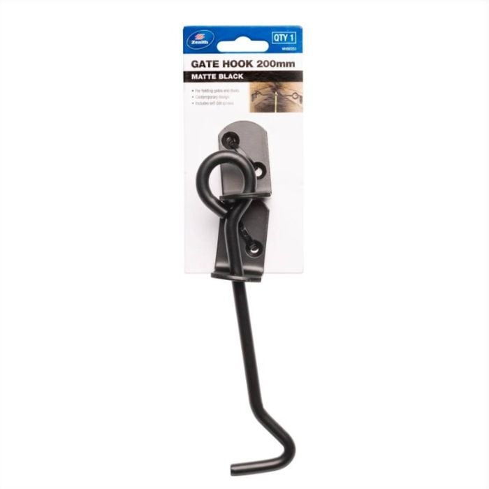 Zenith 200mm Matte Black Gate Hook and Eye