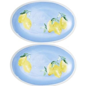 2PK Porto Porcelain Limone Oval Serving Platter Plate 40cm Multi-Coloured