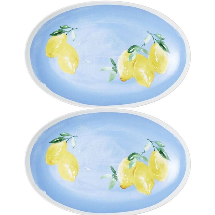 2PK Porto Porcelain Limone Oval Serving Platter Plate 40cm Multi-Coloured