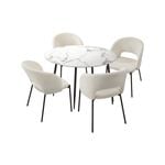 Oikiture 5PCS Dining sets 110cm Round Table with Chairs Sherpa White