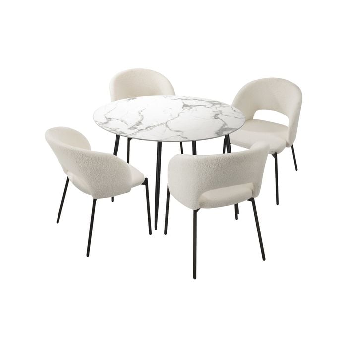 Oikiture 5PCS Dining sets 110cm Round Table with Chairs Sherpa White