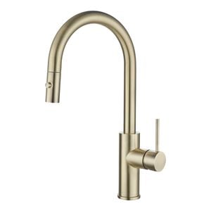 Mondella WELS 5 Star 6L/min 35mm Brushed Brass Resonance Side Lever Pull Down Sink Mixer