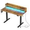 Advwin LED RGB Light Electric Standing Desk with Power Outlets & Monitor Stand 120cm Rustic Brown Desktop+Black Frame