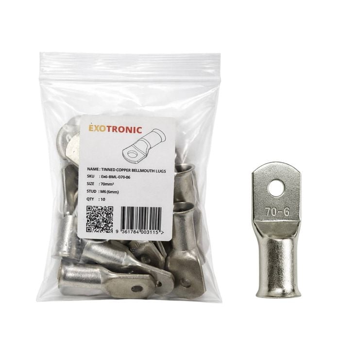 10 Pack of Exotronic 70mm² Copper Lug M6 | Bellmouth