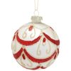 Christabelle 6 White Christmas Glass Baubles with Red and Champagne Glitter Swirls Balls Tree Decoration Ornament