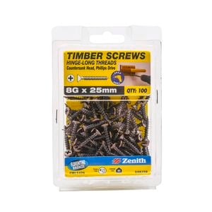 Zenith 8g x 25mm Florentine Bronze Hinge-Long Thread Timber Screw - 100 Pack
