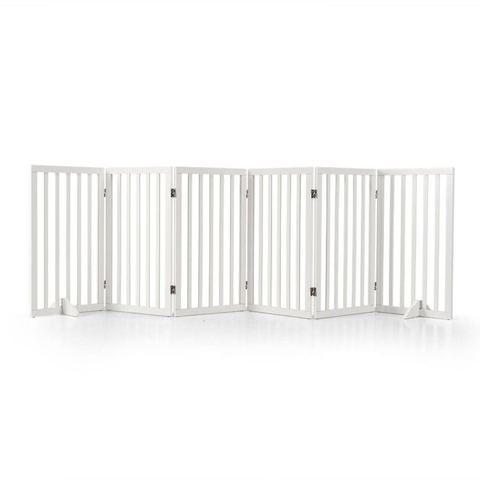 Petzly Pet Gate Dog Fence Safety Barrier With Support Feet 6 Panel 80cm White