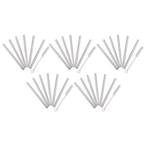 5x 6pc Appetito Stainless Steel Cocktail Straws w/Brush
