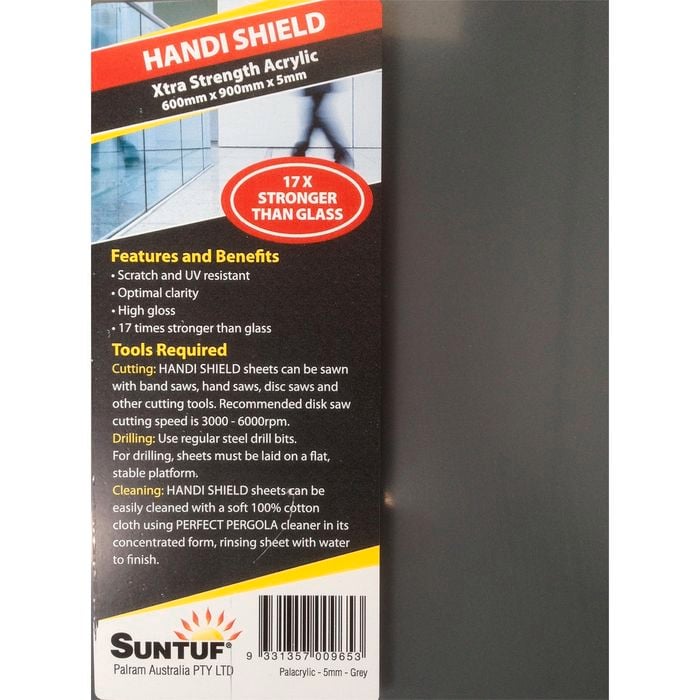 Suntuf 900 x 600 x 5mm Grey Acrylic Sheet
