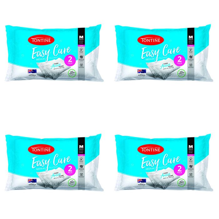 8pc Tontine Easy Care Medium Sleeping Comfort Support Soft Pillow White