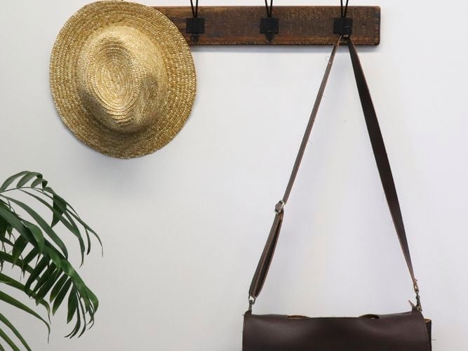 objects on a wall rack