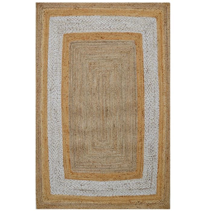 Handwoven Natural Jute Rug-Border 1126-Natural Ivory-110x160cm