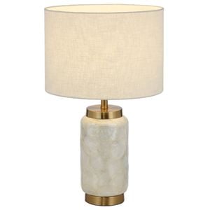 Telbix Seneca Modern Table Desk Lamp Light Capiz Shell Metal Fabric White Gold Gloss