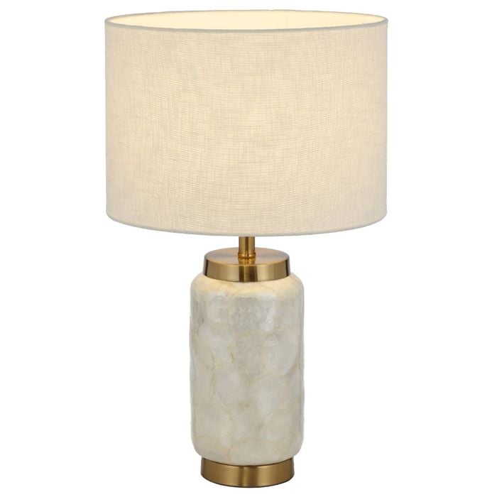 Telbix Seneca Modern Table Desk Lamp Light Capiz Shell Metal Fabric White Gold Gloss