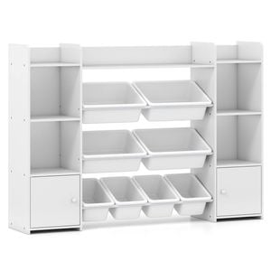 Costway Toy Storage Organiser Display Shelf w/Plastic Bins White