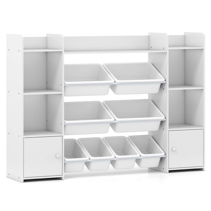 Costway Toy Storage Organiser Display Shelf w/Plastic Bins White