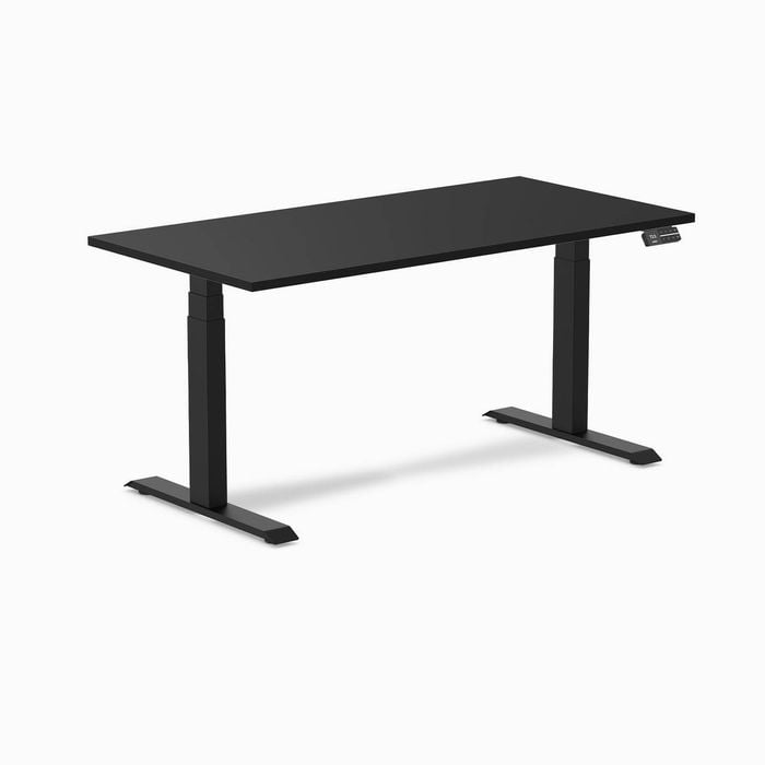 Desky Dual Sit to Stand Black Melamine Desk 150x75cm Matte Black Height Adjustable Legs