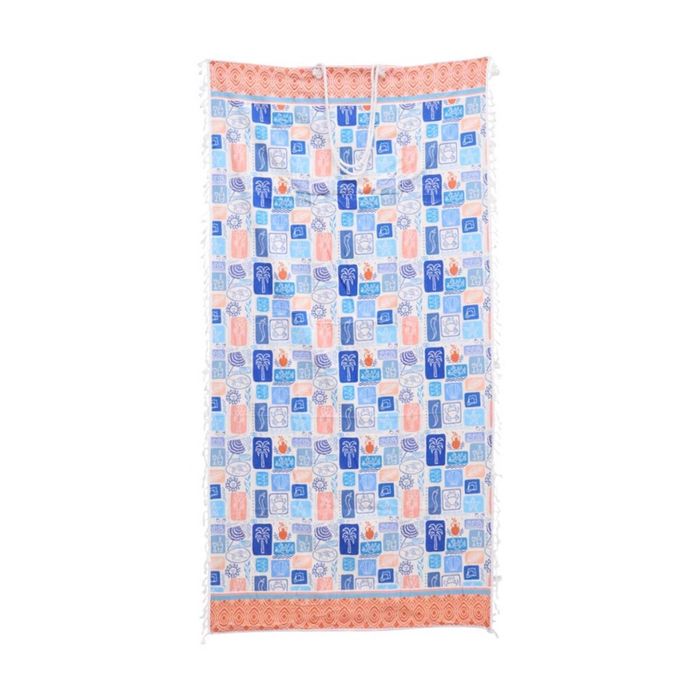 LVD 2-in-1 Blue/range Summer Tiles Microfibre Beach Towel & Bag 90x180cm