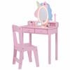 Costway Kid Vanity Set Light Unicorn Mirror 2in1 Jewelry Rack Pink
