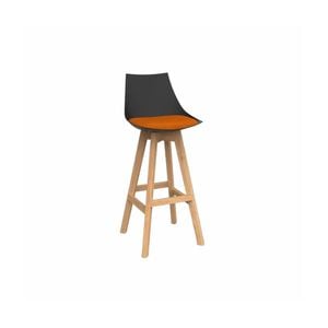 Olg Luna Bar Stool Oak Legs Black Shell Sunset Orange Seat Pad