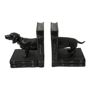 LVD 2pc Daschound Dog 30x15cm Bookend Resin Book Holder - Black