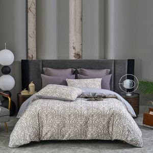 CottonMore 100% Cotton Cut Flower Craft Floral Patchwork Grey Quilt Doona Duvet Cover Set - Queen