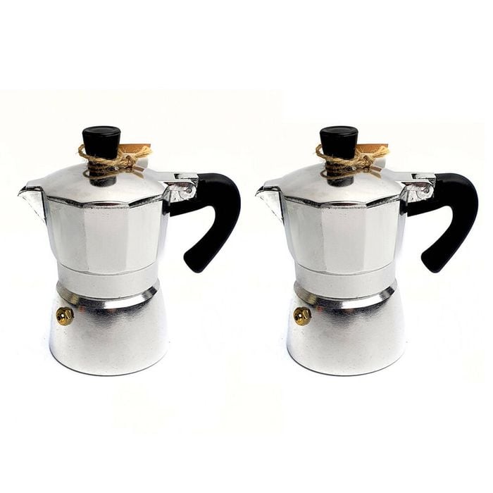 2PK Coffee Culture Aluminium 1-Cup Espresso Stovetop Coffee Maker Brew Pot Slvr