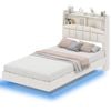 Ufurniture Velvet Floating Bed Frame with LED Lights and Storage Headboard King Single Size Beige