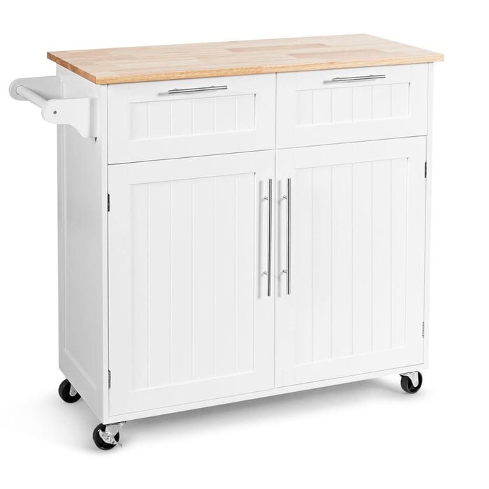 Costway Kitchen Island Trolley Rolling Serving Cart White