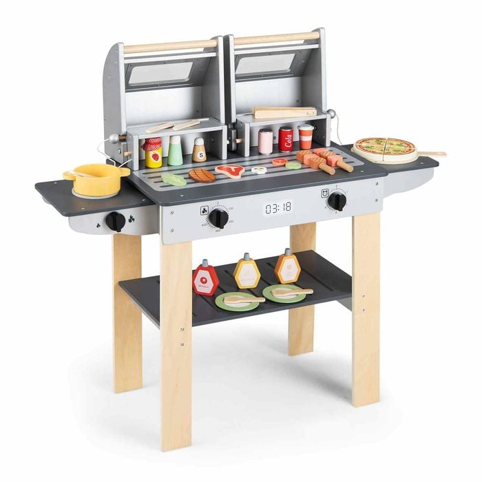 Costway Wood Barbecue Grill Playset Kid Pretend Bbq Play Set Kitchen