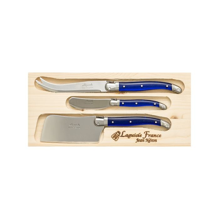 Laguiole Jean Neron Cheese & Paté Knife Set With Cleaver - French Blue